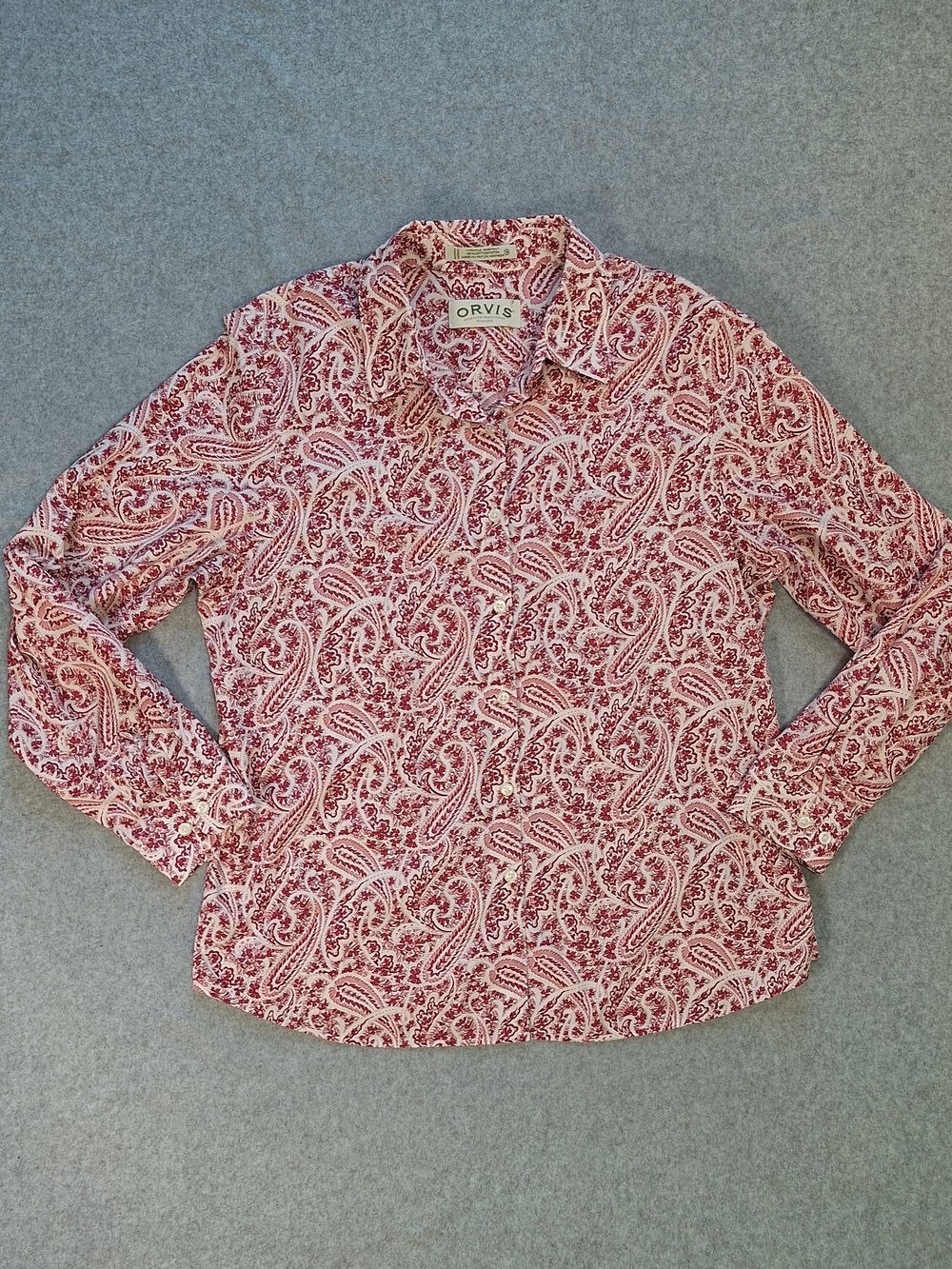 Orvis Women’s Pink, Red and White Paisley Button-Down Shirt Size 14